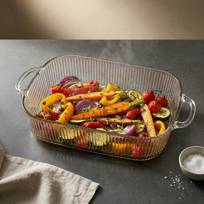 Hestia Shield-Grade™ Premium Striped Glass Roasting Pan & Crystal Baker with Lid
