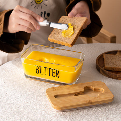 Minimalist Glass Butter Dish with Airtight Wooden Lid | Hestia Series