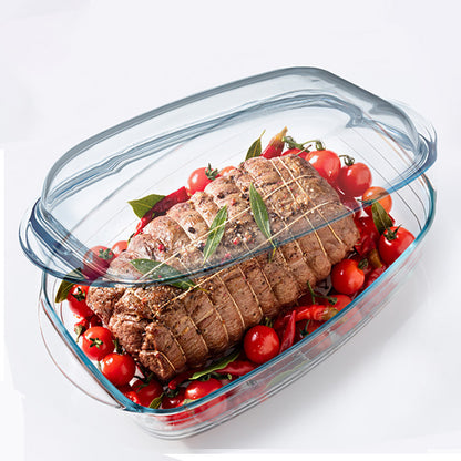 Hestia Shield-Grade™ Premium Striped Glass Roasting Pan & Crystal Baker with Lid