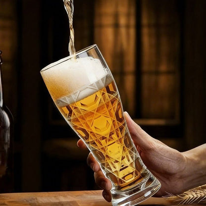 Creative relief transparent glass beer cup Household large-capacity draft beer cup Simple light luxury waist craft beer cup
