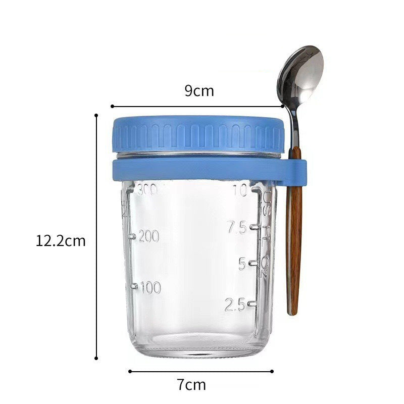 Hestia Crystalline(TM) Overnight Oats Glass Jar with Spoon & Airtight Lid - 16oz - Premium Glassware by Hestia B2B
