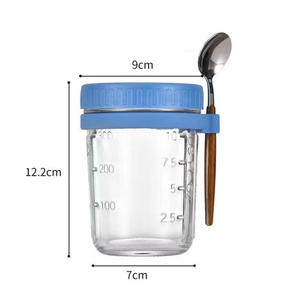 Hestia Crystalline(TM) Overnight Oats Glass Jar with Spoon & Airtight Lid - 16oz - Premium Glassware by Hestia B2B