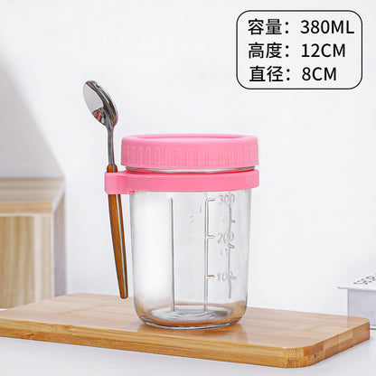 Cross-border Amazon Overnight Oat Cup Wide Mason Salad Jar Portable Glass with Lid Spoon Scale Cup
