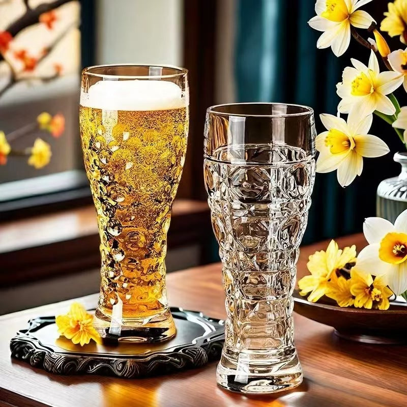 Creative relief transparent glass beer cup Household large-capacity draft beer cup Simple light luxury waist craft beer cup