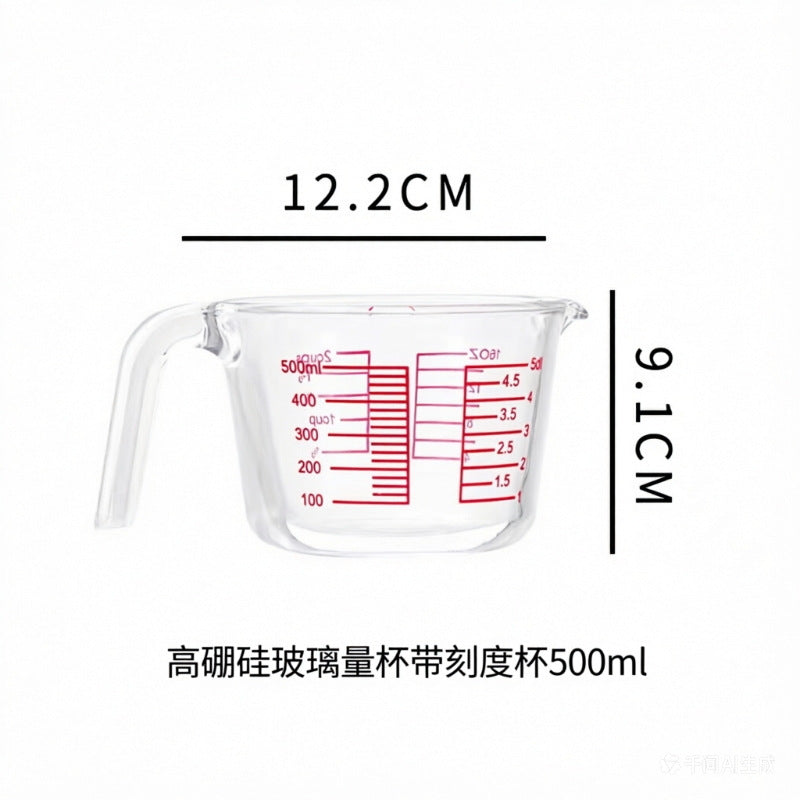 Large capacity glass measuring cup with graduated handle High borosilicate bowl High temperature resistant milk baking egg beating bowl Cross-border customization