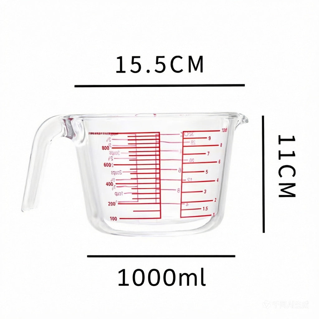 Large capacity glass measuring cup with graduated handle High borosilicate bowl High temperature resistant milk baking egg beating bowl Cross-border customization