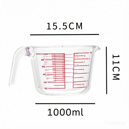 Large capacity glass measuring cup with graduated handle High borosilicate bowl High temperature resistant milk baking egg beating bowl Cross-border customization