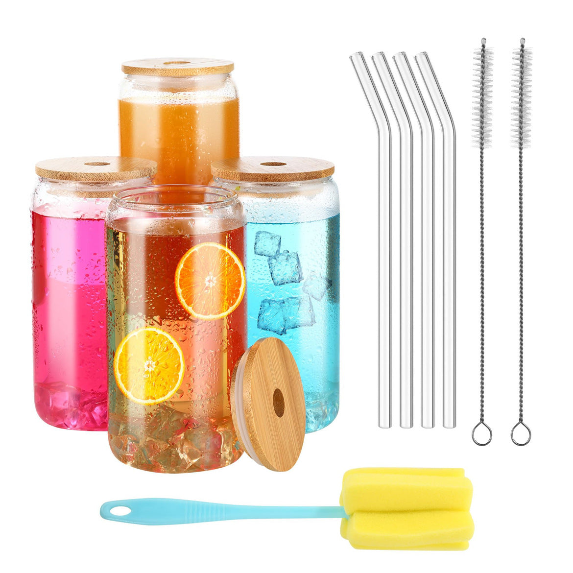 16Oz glass high borosilicate glass water cup 500ml can Coke cup Mason cup with lid straw
