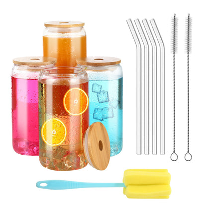 16Oz glass high borosilicate glass water cup 500ml can Coke cup Mason cup with lid straw