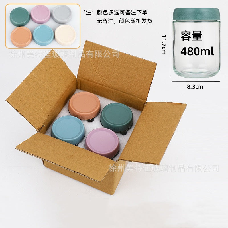Glass Sealed Jar Wide Mason Salad Jar Custom Set with Lid Snack Yogurt Nut Storage Container