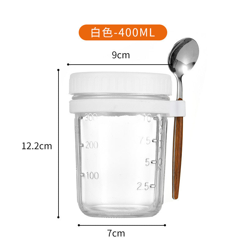 Hestia Crystalline(TM) Overnight Oats Glass Jar with Spoon & Airtight Lid - 16oz - Premium Glassware by Hestia B2B