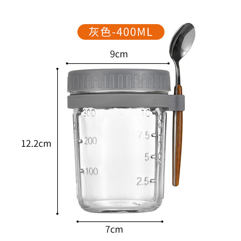 Hestia Crystalline(TM) Overnight Oats Glass Jar with Spoon & Airtight Lid - 16oz - Premium Glassware by Hestia B2B