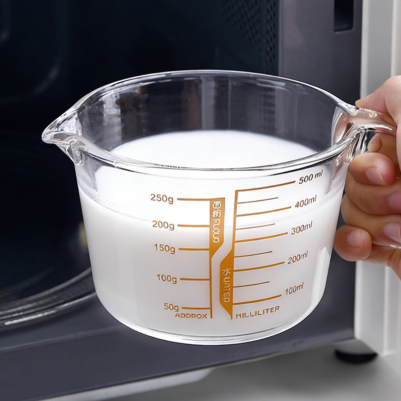 Large capacity glass measuring cup with graduated handle High borosilicate bowl High temperature resistant milk baking egg beating bowl Cross-border customization