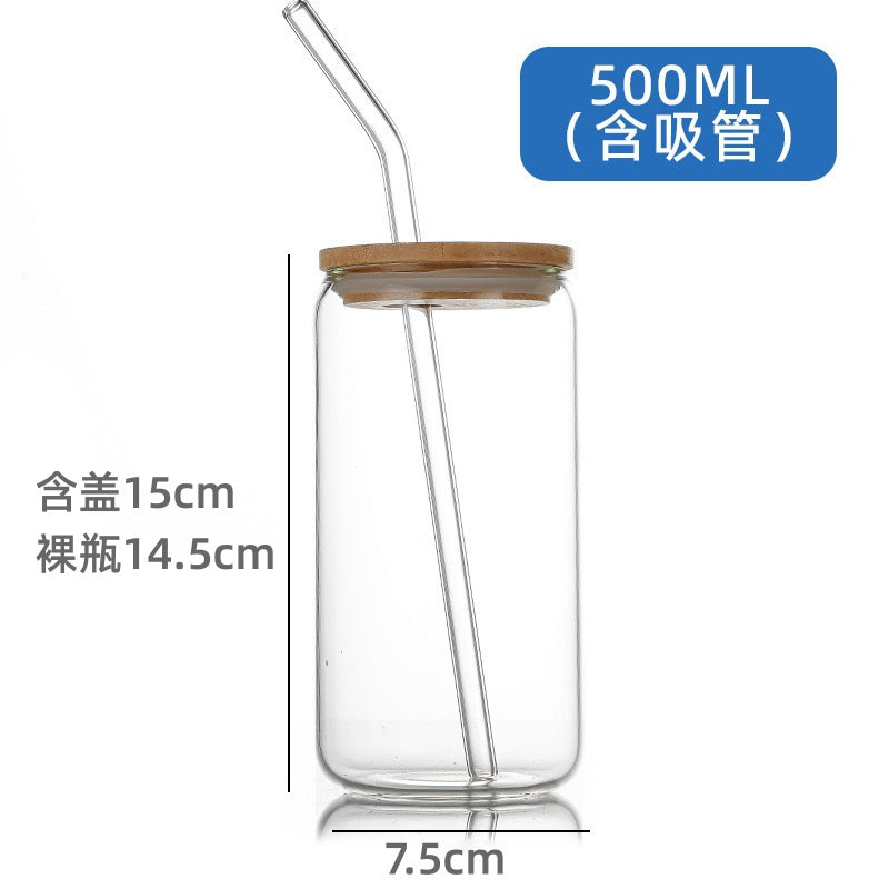 16Oz glass high borosilicate glass water cup 500ml can Coke cup Mason cup with lid straw