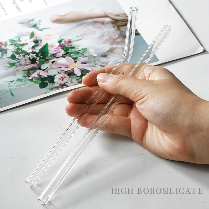 Transparent glass straw ins wind elbow juice milk straw high temperature resistant straw glass 8mm14mm