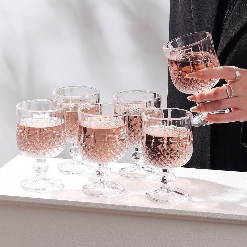 Transparent glass red wine glass ins wind simple diamond relief goblet wine glass high value champagne cup