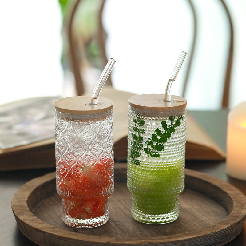 Hestia Ribbed-Relief 11oz TikTok 'Home Cafe' Retro Glass Cup - Premium Glassware by Hestia B2B