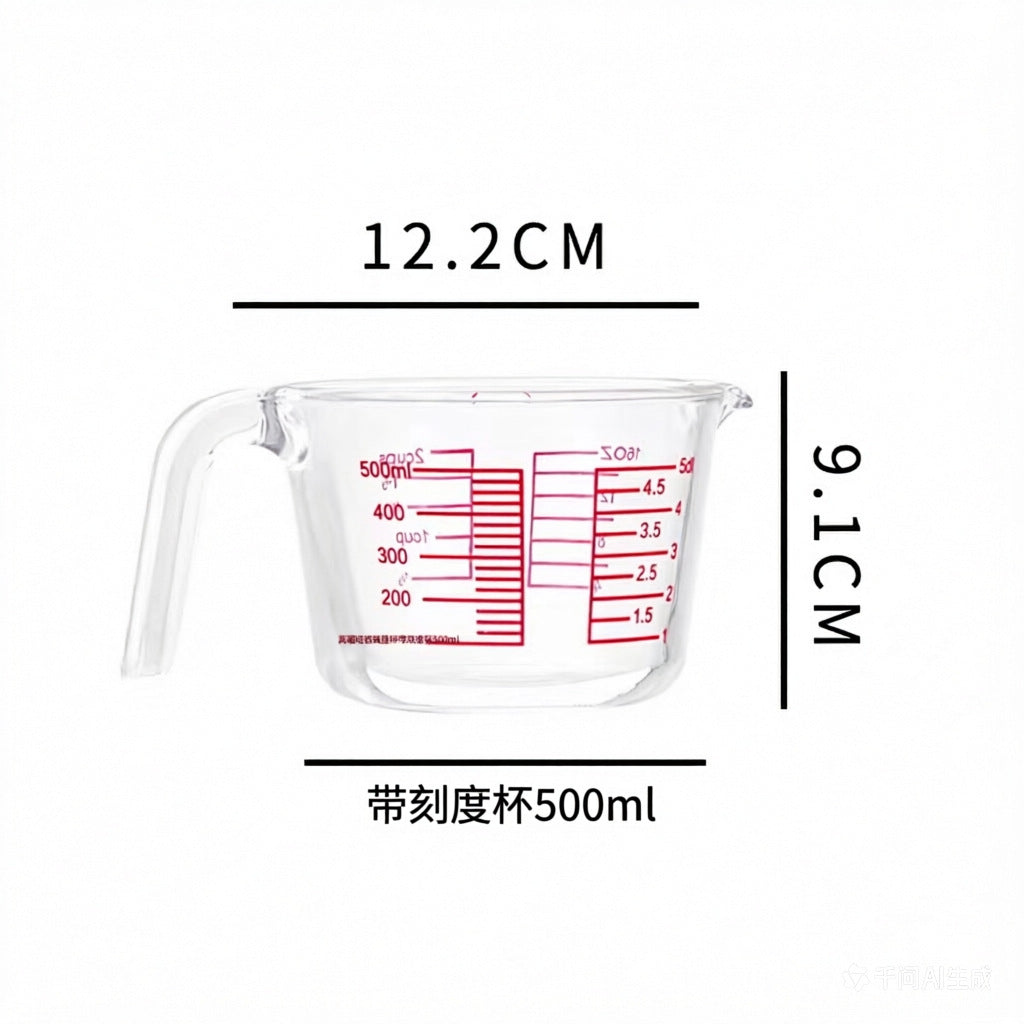 Large capacity glass measuring cup with graduated handle High borosilicate bowl High temperature resistant milk baking egg beating bowl Cross-border customization
