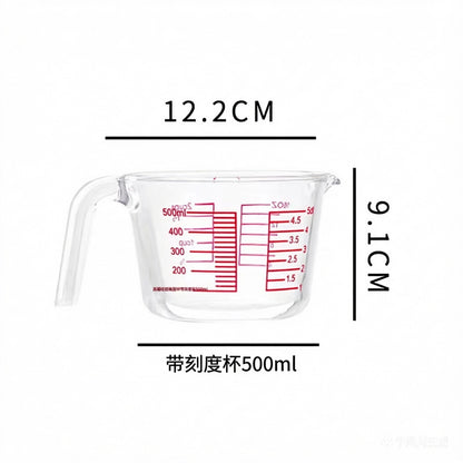 Large capacity glass measuring cup with graduated handle High borosilicate bowl High temperature resistant milk baking egg beating bowl Cross-border customization