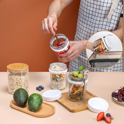 Cross-border Amazon Overnight Oat Cup Wide Mason Salad Jar Portable Glass with Lid Spoon Scale Cup