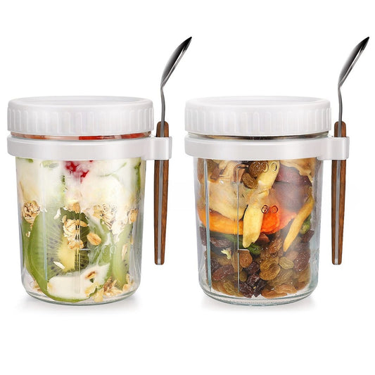 Cross-border Amazon Overnight Oat Cup Wide Mason Salad Jar Portable Glass with Lid Spoon Scale Cup