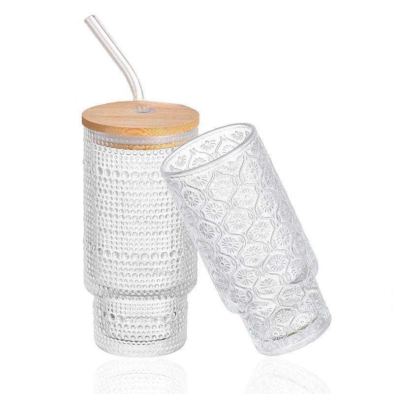 Hestia Ribbed-Relief 11oz TikTok 'Home Cafe' Retro Glass Cup - Premium Glassware by Hestia B2B