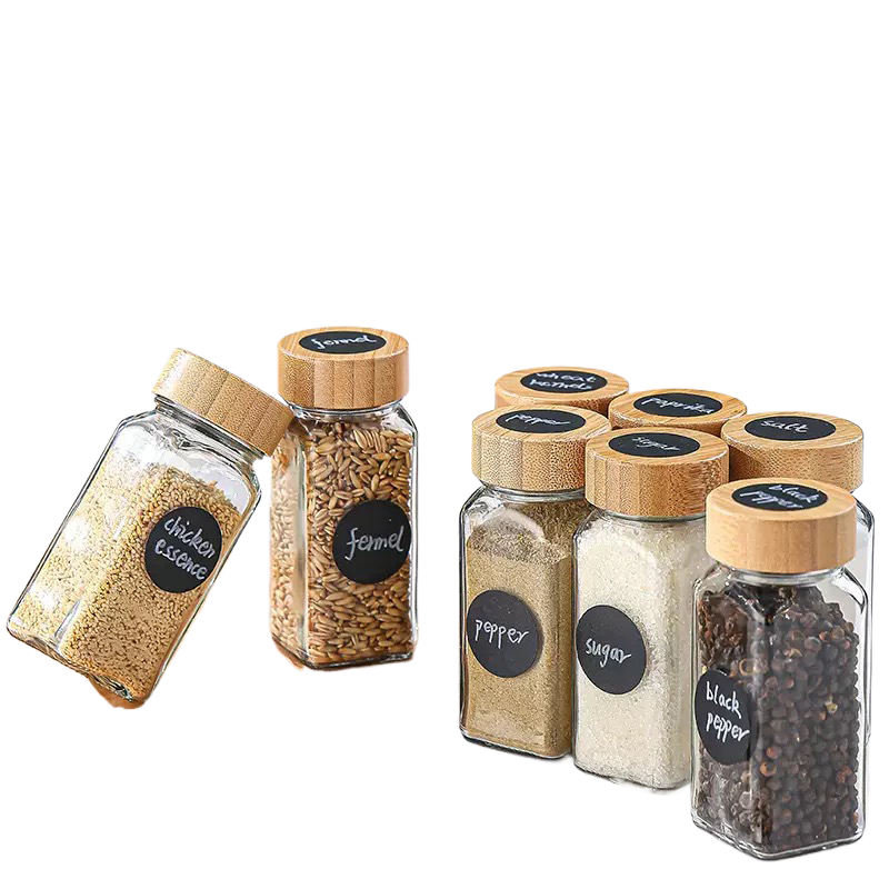 Hestia Eco-Shield™ Bamboo Cover Glass Spice Bottle & Condiment Jar