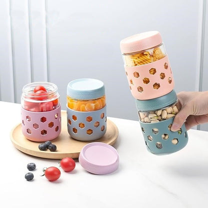 16 oz glass mason jar with silicone sleeve sealed jar overnight oats with lid 480ml